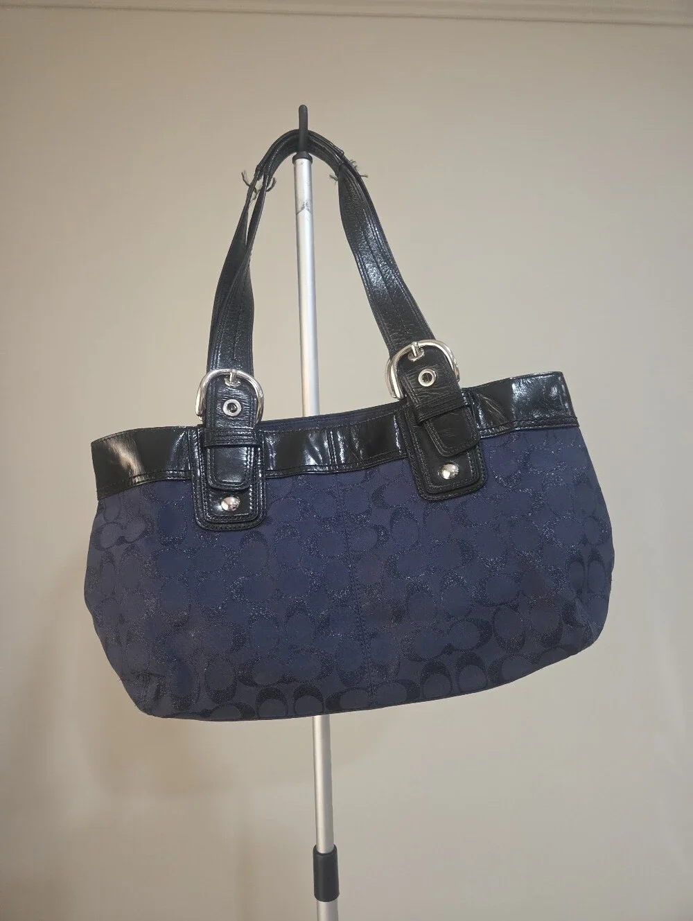 Coach Soho  Signature Jacquard Shoulder Bag with Black Leather Trim 17×8×5in.